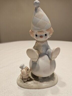 Enesco Precious Moments Lord Keep Me On The Ball 1986 Porcelain Bisque Clown Boy